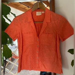 Maeve Salmon color pointelle button up top in Small